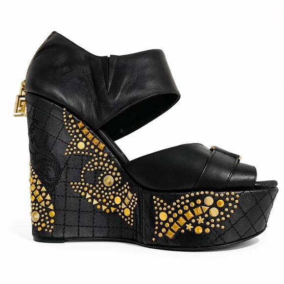 Authentic Versace Black and Gold Wedge Medusa Heels - Picture 3 of 9